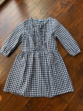 Draper James Black and White Gingham Ruffle Front Dress